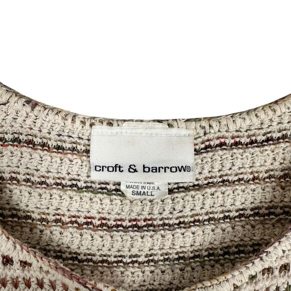 Vintage Croft & Barrow Crochet Knit Cream Short Sleeve Button Up Top Sz Small - Picture 3 of 12